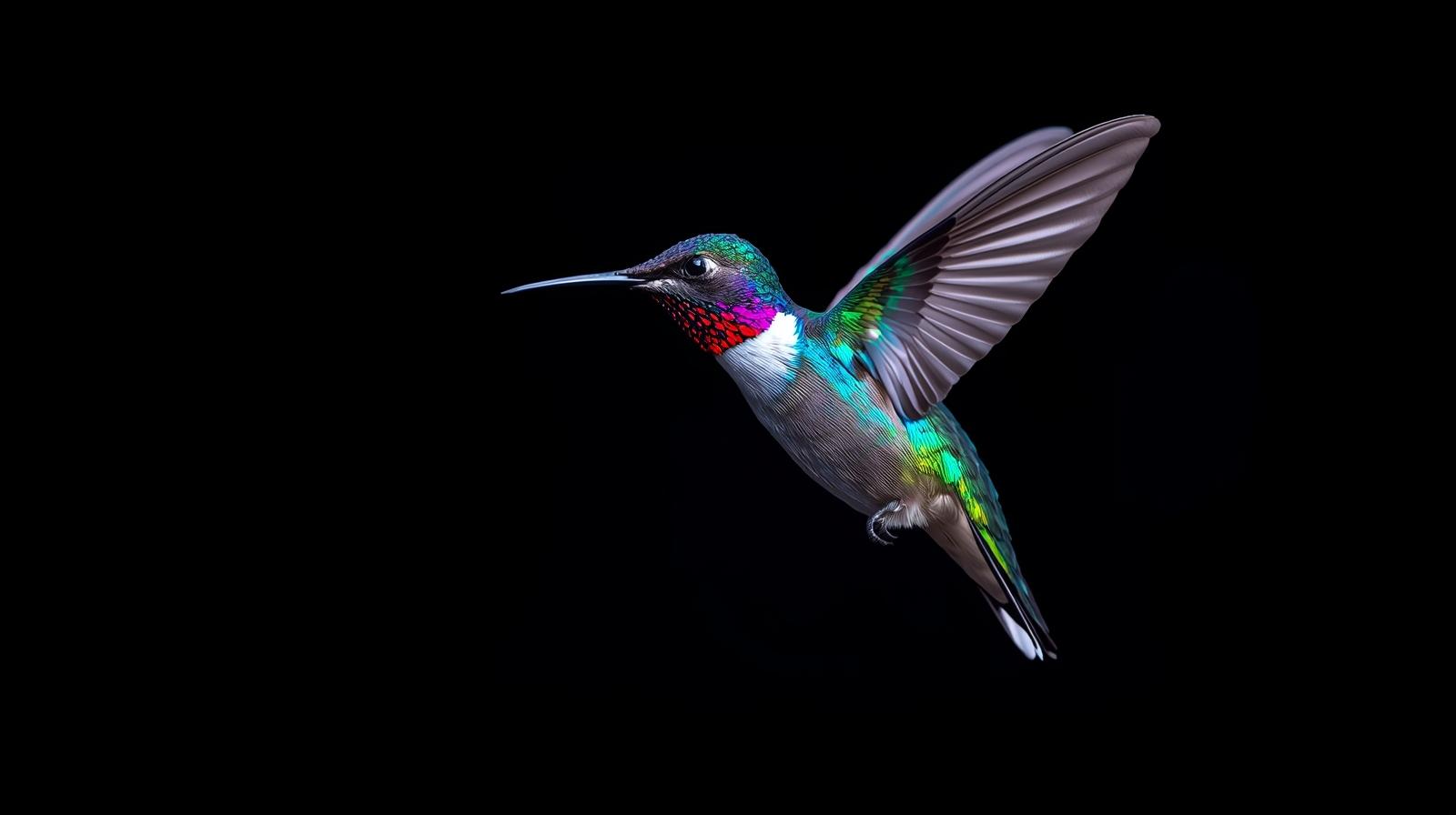 crea uno sfondo per desktop con un colibrì con colori vivi e sfondo nero (3)